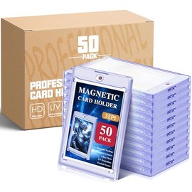 Portatarjetas magnéticas de 50 unidades para tarjetas comerciales, protectores de tarjetas acrílicas de 35 pt, estuche de exhibición para tarjetas dep