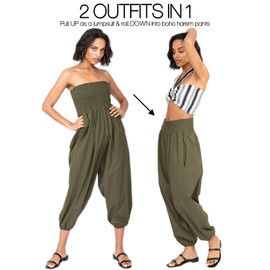 likemary 2 en 1 Algodón Harén Pantalones o Bandeau Jumpsuit, Caqui