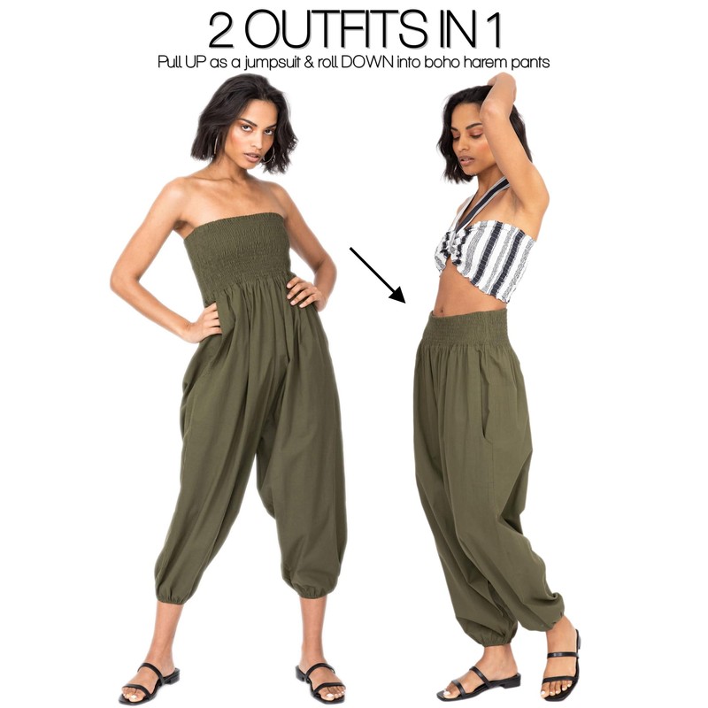 likemary 2 en 1 Algodón Harén Pantalones o Bandeau Jumpsuit,