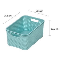 BranQ - Home essential Set of 3 Plastic Rattan Baskets made of Bisphenol A (BPA)-Free Polypropylene, 28.5 x 19.5 x 12.9 cm, Mint, Size S (7 Litres)