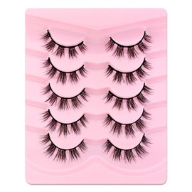 3D Falsche Wimpern Katzenauge, Flauschiges Volumen Curly Cat-Eye Künstliche Wimpern Natürlich Look, Wiederverwendbar Handgemacht Faux Mink Make-up-Wimpern 5 Paare Pack (FDH-10)