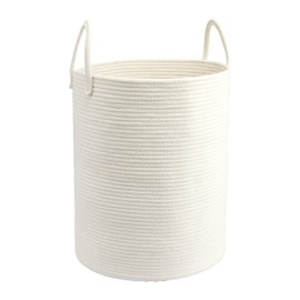 JUNBOLE Woven Cotton Rope Laundry basket-15”X20” Laundry Hamper-Rope Storage Basket for Dirty Clothes, Toys and Blankets Perfect for Bathroom, Baby nursery and Living Room Storage (white)