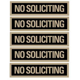 Headline Self-Stick NO Soliciting Sign, 2x8 Inch, Black and Gold, Pack of 5, Easy Adhesive Backing, Durable and Weather-Resistant for Home, Office, Business, and Outdoor Use