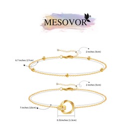 Mesovor Dainty Gold Heart Link Bracelets for Women Girls, 18K Gold Plated Adjustable Layered Separate Bracelets Jewelry Gifts (Double Loop)