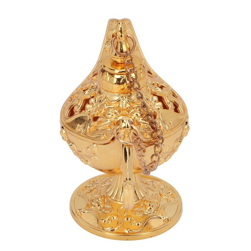 Gold Magic Genie Lamp Embossed Flowers Hollow Zinc Alloy Vintage