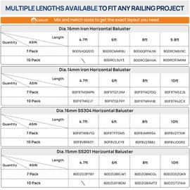 1 Pack 5.9inch x 5/8 inch T304 Stainless Steel Stair Baluster Sample, Matte Black Hollow Horizontal Bar Baluster, Stair Spindles for Indoor Outdoor Railing