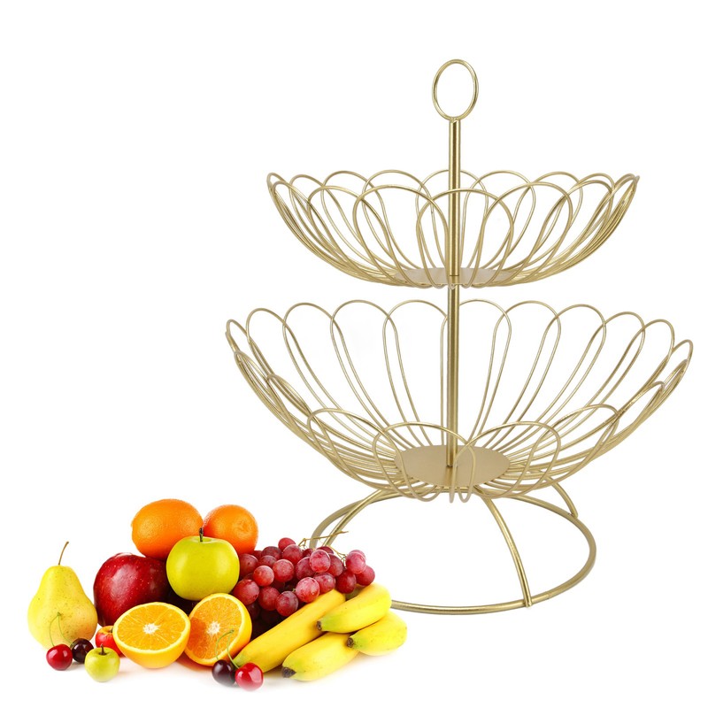 2 Tier Fruit Bowl Modern Nordic Design Geometric Detachable Gold