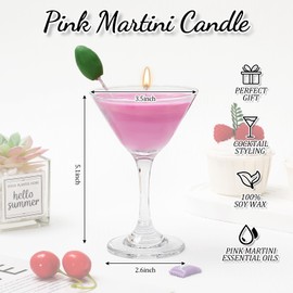 JarThenaAMCS Pink Lady Martini Candle Scented Candles Soy Wax Cocktail Candle in Glasses for Women Holiday Birthday Party Home Bedroom Coffee Bar Table Decor