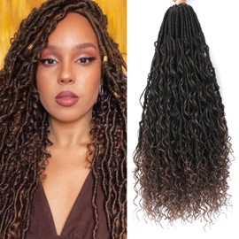 YYQXZG 8 Packs Boho Faux Locs Crochet Hair Goddess Locs Crochet Hair 24 Inch Pre-Looped Boho Soft Locs Crochet Hair with Curly Ends for Black Women (T1B/30#, 24 Inches)