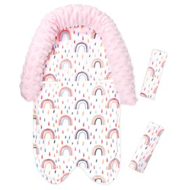 Baby Head Support and Strap Cover for Car Seat, Infant Carseat Headrest for Girls, Newborn Car Seat Insert Cushion for Strollers, Bouncers, Rainbow