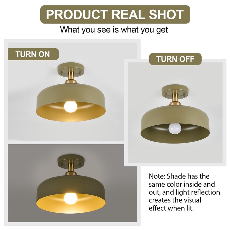 Modern Semi Flush Mount Ceiling Light Fixture, 12.6" Metal Shade