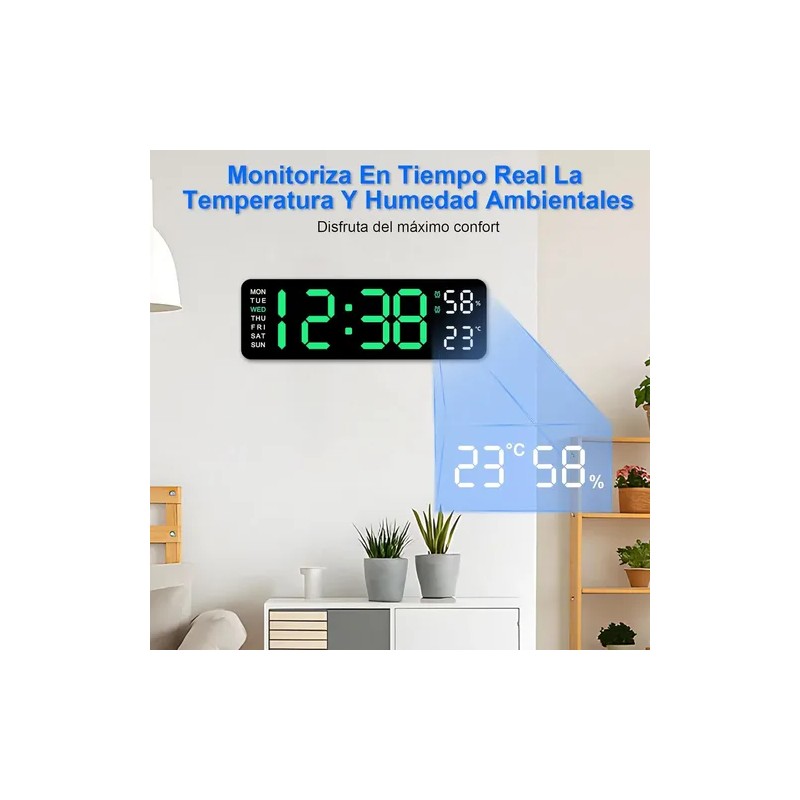 Reloj De Pared Digital Con Termómetro, Alarmas Y Calendario