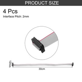 sourcing map 4 Pcs IDC Flat Ribbon Cable, 2mm Pitch 12mm Width 30cm Long 12 Pin FC to FC Flat Ribbon Connector Jumper Wire for PC, LED Displays