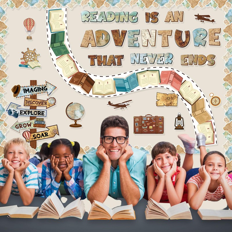 Honoson 48 Pcs Travel Bulletin Board Set Classroom Decorations Reading