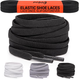 Miscly Flat Elastic Shoelaces [1 Pair] Flat Stretch Shoe Laces (27″, Black)