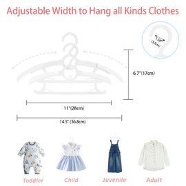 ManGotree Baby Hangers for Nursery Closet, 28cm-36.8cm Adjustable Non-Slip Kids Hangers, Space Saving Stackable Plastic Hangers for Baby Toddler Children Kids Teen (10 Pack, White)
