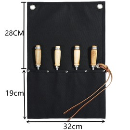 Xingte Heavy Duty Waxed Canvas Chisel Roll Bag, Multi-function Tool Bag with 4 Tool Pockets, Leather Rope, Black