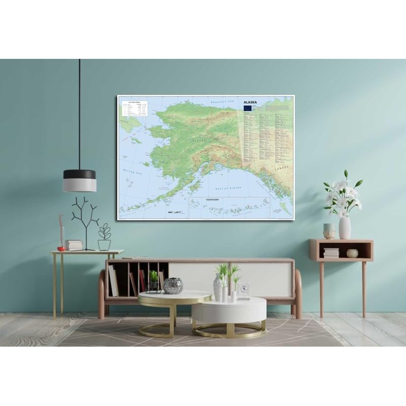 Detailed Alaska Physical State Map - 23.3 x 16.5 Inches