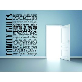 Family Rules Always Keep Your Promises Say Please & Thank You Listen with Your Heart Speak Kindly Clean Up Your Own Mess Respect Each Other Quote Decal Size: 16X24 Inches - 22 Colors Available
