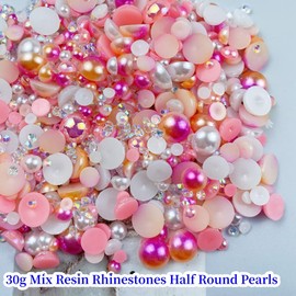 30g Mix Pink Half Pearl Rhinestones for Crafts Mixed Size 3mm-10mm Resin Rhinestone Half Round Flatback Pearl Rhinestones for DIY Nail Art Crafts Jewelry Decoratio