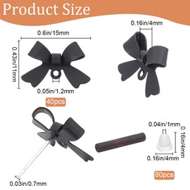 SOFPLATE 1 Box 40Pcs Bow Earring Findings Black Earring Posts Hypoallergenic Bowknot Safety 925 Sterling Silver Alloy Earring Studs with Ear Nuts and Loop Earring Posts for jewellery Making Supplies D