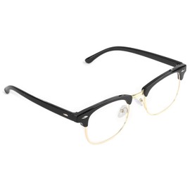 Blue Light Blocking Glasses, Retro Anti Bluelight Glasses Black Gold Half Frame Clear Lens Lightweight Non-Prescription Lens Anti-UV Unisex Round Glasses Anti Eye Fatigue for Work Gaming Computer