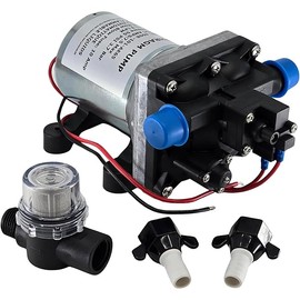 RV Water Pump 4008-101-A65/E65 | 3.0 GPM - 55 PSI | 12V Camper RV Water Pump | On Demand Diaphragm | Quiet & Smooth Operation | Self Priming | Quick Attach Fitting | 1 Pump + 1 Strainer
