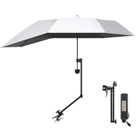 DUOUPA UPF 50+ Beach Umbrella/Sun Shade - Portable Umbrella for Sports & Outdoors - Secure Clamp, 360-Degree Swivel Adjustable Position for Maximum Sun Protection (Silver/Black, L)