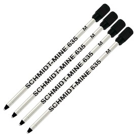 Schmidt 635 D1 Mine Ballpoint Refill - Black Ink - Medium Tip 0.7mm - Pack of 4 (with Plastic End Cap)