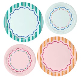 48pcs Italian Summer Party Plates Striped Paper Plates 9" + 7"