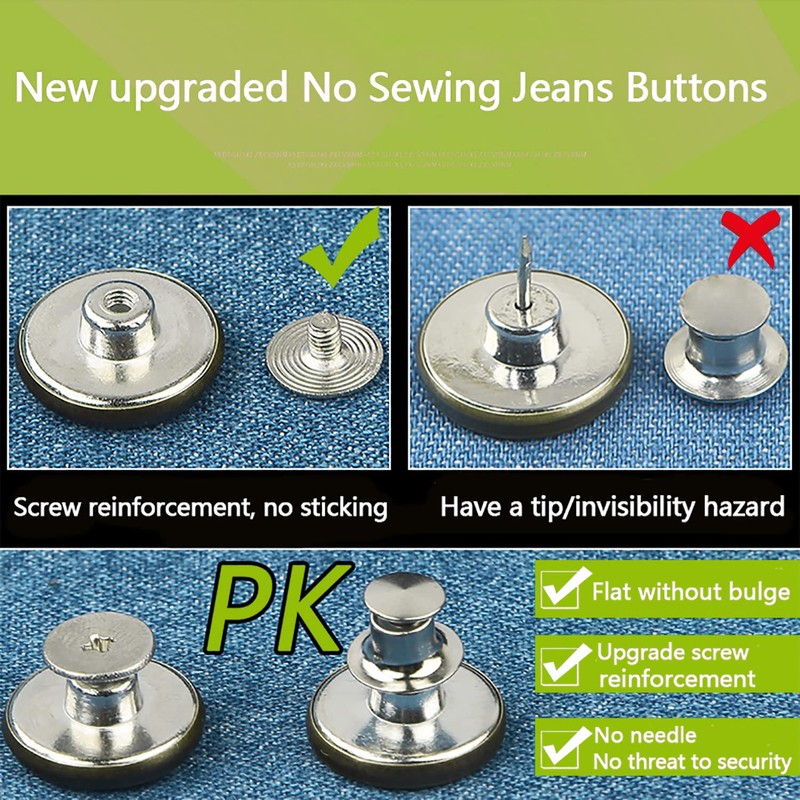 GIYOMI 20mm No Sewing Jeans Buttons Replacement Kit with Metal