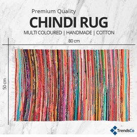 Trendsco - Rectangle Hand Made Chindi Rug with Complete Recycled 100% Pure Cotton - Multi Colorful Rug with Stripes - Decorative Pink Rugs for Living Room, Bedroom Decor and Garden (50 x 80 cm)