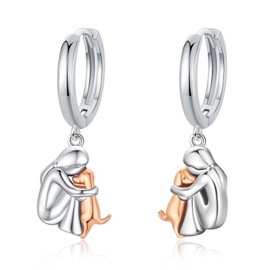 Dog Stud Earrings 925 Silver Hoop Earrings Rose Gold Dog Hanging Earrings Girls Gold Stud Dog Jewellery for Children Women, Sterling Silver