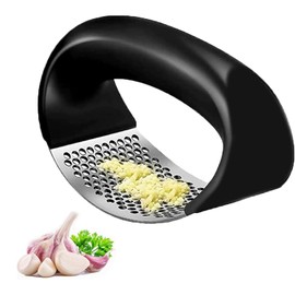 Hzyxgs Stainless Steel Garlic Presser, Garlic Press Rocker, Rust Proof & Dishwasher Safe Professional Garlic Mincer Tool, Handle Garlic Chopper Kitchen Tools(Black)
