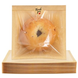 Foranda 200 Pack Heat Sealable Bakery Bags with Window, 7.1x7.5 Inch Cookie Packaging Bags with Seal Bake Sale Paper Sleeves for Bagel, Cake Slice, Sandwich, Donut, Pastry