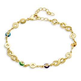 Romantic Delicate Colourful Alternating Jewel Tone Crystal Love Infinity Bracelet for Women for Girlfriend 18K Gold Plated 7.5 Inches, Stone, Other.
