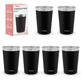 Redlemon Set de 6 Vasos de Acero Inoxidable y Ecológicos (470 ml), Fabricados con Materiales Resistentes, Fáciles de Lavar, Prácticos y con Diseño en Color Mate, Ideales para el Hogar y Reuniones