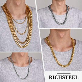 Compact Cuban Chain Necklace, 14MM Wide, 28 Inch(71CM) Length, Gift For Men/Women/Boys/Girls, 18K Gold Plated Stainless Steel Jewelry Close-knit Curb Choker Necklace (Gift Packaging), RN20103K-14-28