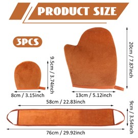 Pack of 3 Self-Tanning Glove Kit, Glove Self-Tanning Glove, Self Tanning Back Applicator, Soft Self-Tanning Glove, for Even Self-Tanning and Exfoliating (Brown)