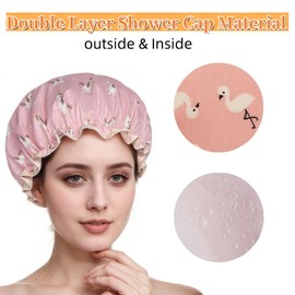 2 PCS Shower Caps for Women - Waterproof Reusable Shower Cap for Long Hair, Girls Shower Hats Women Bath Caps, Double Layer Elastic Band Shower Cap with Ruffled Edge Covering Ears