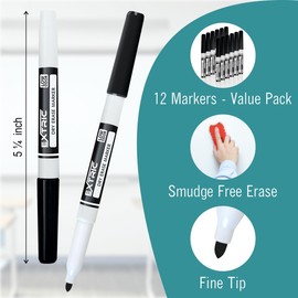 EXTRIC Black Dry Erase Markers Fine Tip, 12 Count Whiteboard Markers, Fine Point Dry Erase Marker, Dry Erase Markers for Kids, White Board Markers Dry Erase
