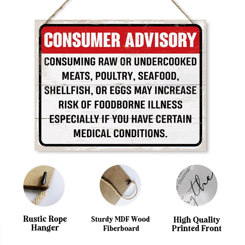Consumer Advisory Sign, Restaurant Signs, Decorative Wood Plaque for Hanging,