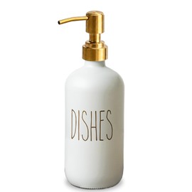 Matte White Glass Dish Soap Dispenser 16Oz with Gold Stainless Steel Pump