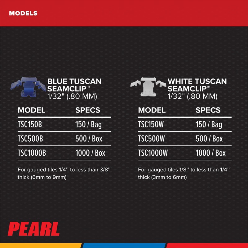 White Tuscan Seam Clip For Tiles - 1/8-1/4 Thick