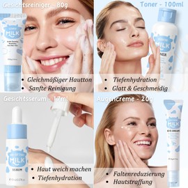 Milch Skincare Set Teenager Mädchen Geschenke - Skin Care Geschenkset Frauen - Gesichtspflege Damen - Skin Care Set Feuchtigkeitsspendend - Reiseset Skincare Produkte - Mit Creme,Serum,Toner