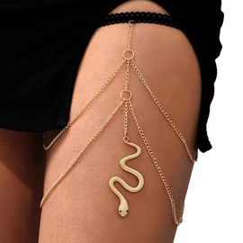 Atentuyi Gold Snake Thigh Leg Chain, Minimalist Boho Body Chain, Elastic Harness Jewelry for Women and Girls