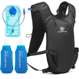 Kamcycle Hydration Backpack Running Hydration Backpack Bicycle Running Backpack with Hydration Bladder 2 L and 2 Pieces Soft Bottle, BPA-Free Ultralight Trail Backpack Hydration Vest (2 Pieces Soft