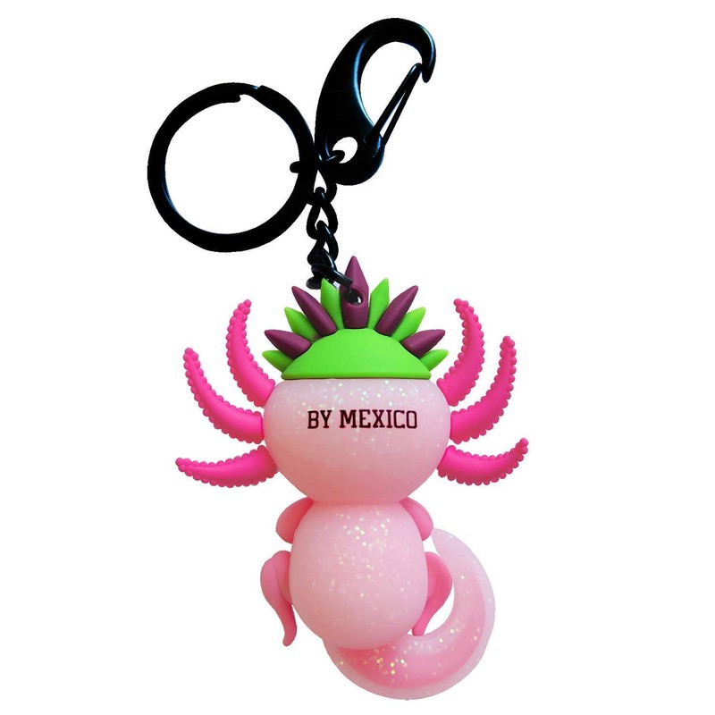 Llavero 3D PVC Ajolote Rosa Yul Glitter Accesorio BY MEXICO