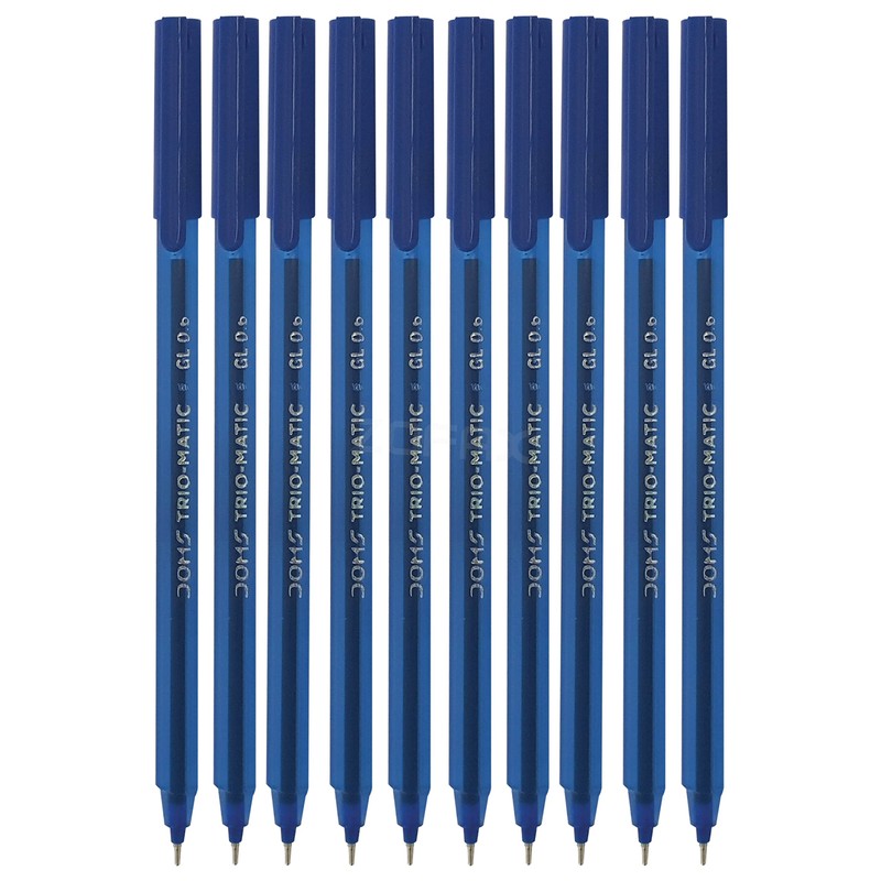 Doms 10 x 0.6mm Tip Trio-matic BLUE Triangular Ballpoint Pens