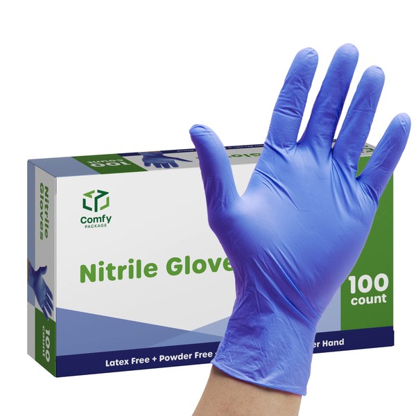 Comfy Package Comfy Package [100 Count Blue Nitrile Gloves, Disposable